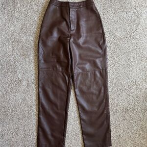 Wayf Brown Faux Leather Pants